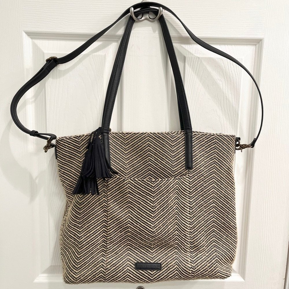 Lucky Brand black & tan large crossbody tote handbag
